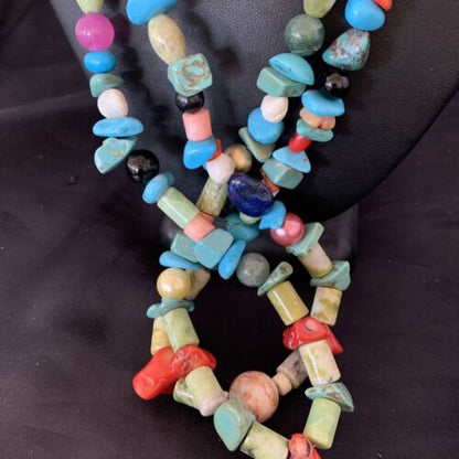 Southwestern American Santo Domingo Turquoise Coral Bead Necklace | 28" | Authentic Native American Handmade | 11987