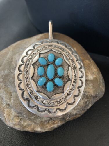Navajo Blue Turquoise Cluster Pendant | Sterling Silver | 3" | Authentic Native American Handmade | 2105
