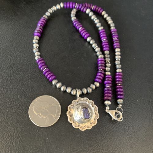 Navajo Purple Sugilite Pendant Necklace | Sterling Silver | Authentic Native American Handmade | 13844