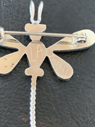Zuni Turquoise & Yellow Mother of Pearl Inlay Dragonfly Sterling Necklace Pin Pendant | 12320