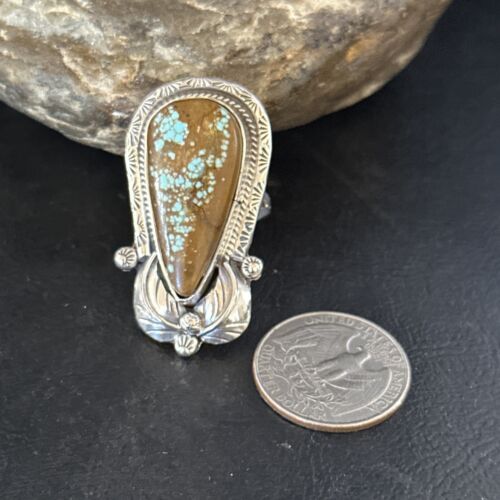 Navajo Blue Turquoise #8 Rings | Sterling Silver | Sz 9.5 | Authentic Native American Handmade | 14287