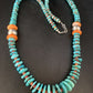 Navajo Natural Turquoise & Spiny Oyster Necklace | Sterling Silver | Authentic Native American | 25" | 13493