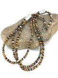 Navajo Sterling Necklace | Tiger's Eye & Turquoise | Multi-Color 3 Strand | 18" | 4892