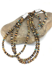 Navajo Sterling Necklace | Tiger's Eye & Turquoise | Multi-Color 3 Strand | 18" | 4892