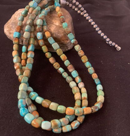 Native American Green Turquoise Necklace | Navajo Sterling Silver | Authentic Handmade | 611