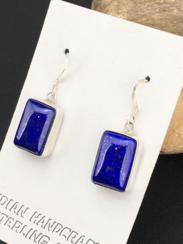 Southwestern Navajo Lapis Dangle Earrings | Sterling Silver | 0.75" | 1330