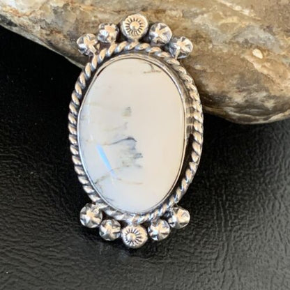 Navajo White Buffalo Turquoise Ring | Sterling Silver | Sz 7.5 | Authentic Native American Handmade | 13354