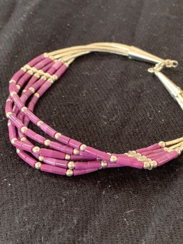 Navajo Purple Sugilite Heishi Bracelet | Sterling Silver | 5-Strand | 7" | Authentic Native American Handmade | 13604