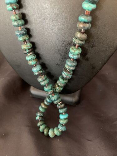 Navajo Pearl Spiderweb Blue Turquoise Shell Necklace | Sterling Silver | 26" | Authentic Native American Handmade | 12539