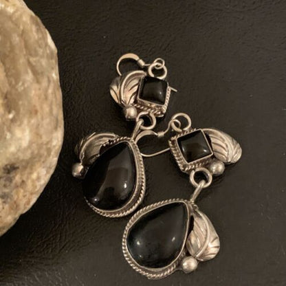 Southwestern Navajo Black Onyx Dangle Earrings | Sterling Silver | 1.5" | 1531