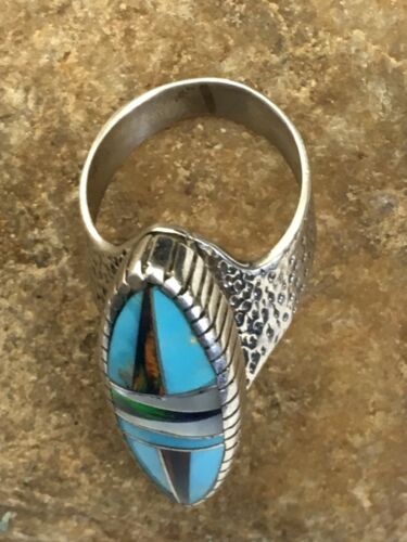 Navajo Multi-Color Opal & Turquoise Inlay Ring | Sterling Silver | Sz 8 | Authentic Native American Handmade | 1611