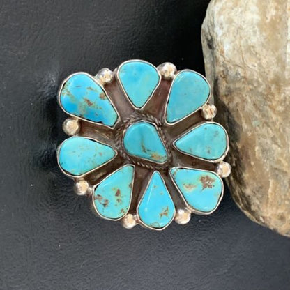 Navajo Turquoise Cluster Ring | Authentic Native American Sterling Silver | Multi-Stone | Sz 10 | 02193