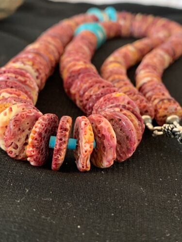 Authentic Native American Navajo Necklace | Purple Spiny Oyster & Turquoise | Sterling Silver Navajo Pearls | 36"