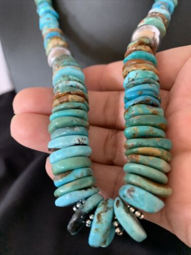 Navajo Blue Green Turquoise Necklace | Sterling Silver | Authentic Native American | 20" | 13377