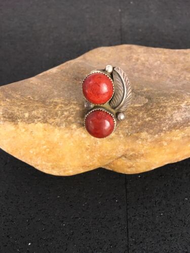 Navajo Apple Coral Sponge Ring | Sterling Silver Multi-Stone | Sz 9.25 | Native American Handmade |  8857