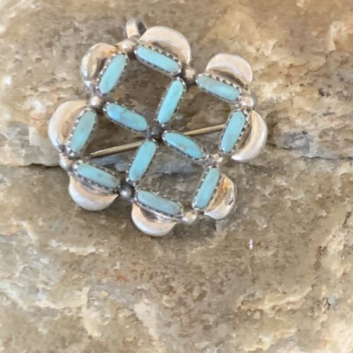 Zuni Blue Turquoise Pin Pendant | Sterling Silver | Authentic Native American Handmade | 12133