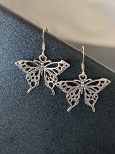 Native American Southwestern Sterling Silver Butterfly Earrings | 1" | 1519