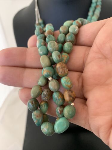 Navajo Sterling Silver Heishi Green Turquoise 2 Strand Bead Necklace | Authentic Native American Handmade | 00871