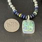Navajo Green Turquoise Lapis Necklace with Opal Pendant | Sterling Silver | Native American Handmade | 14369