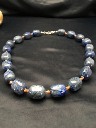 Southwestern Denim Chunky Lapis Coral Necklace | Sterling Silver | 21" | 2817