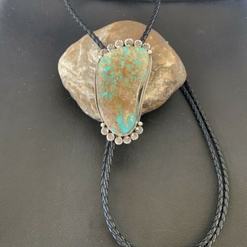 Navajo Royston Turquoise Bolo Tie | Sterling Silver | Authentic Native American Handmade | 12363