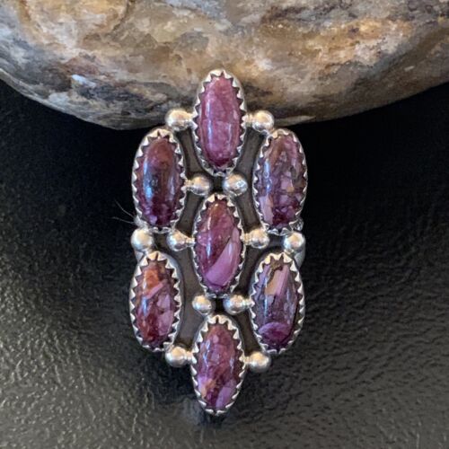 Navajo Purple Spiny Oyster Cluster Ring | Authentic Native American Sterling Silver | Multi-Stone | Sz 6 | 11555