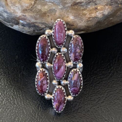 Navajo Purple Spiny Oyster Cluster Ring | Authentic Native American Sterling Silver | Multi-Stone | Sz 6 | 11555