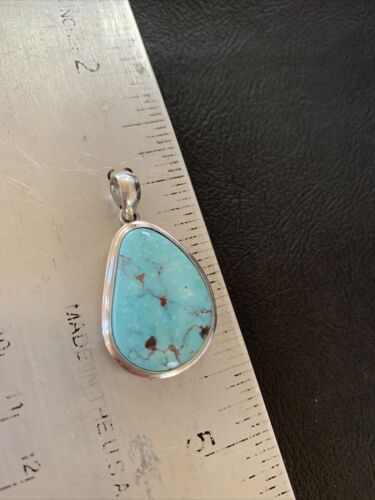 Navajo Blue Bisbee Turquoise Pendant | Sterling Silver | 1.5" | Authentic Native American Handmade | 1619
