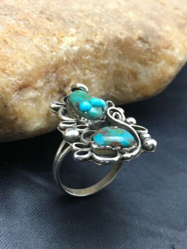 Navajo Multi-Stone Turquoise Ring | Sterling Silver | Sz 8.75 | Native American Handmade | 3182
