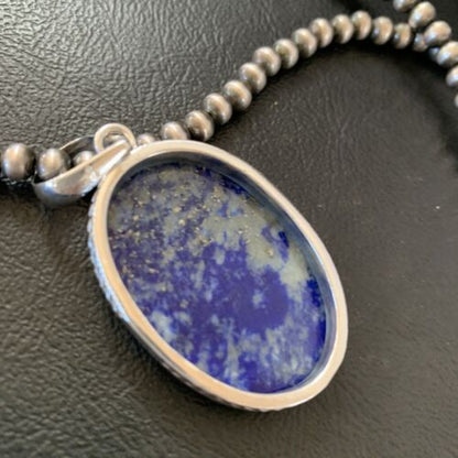 Native American Navajo Blue Lapis Pendant Necklace | Sterling Silver | 11718 - Masha USA