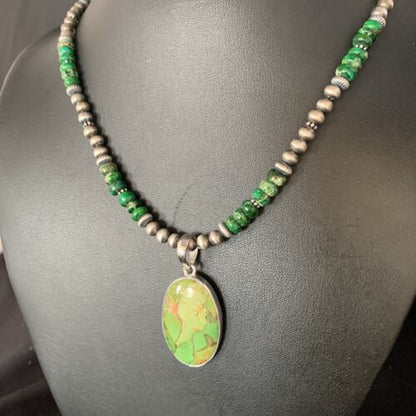 Navajo Women's Green Mojave Turquoise Pendant Necklace | Sterling Silver |  21" | Native American Jewelry | 13464