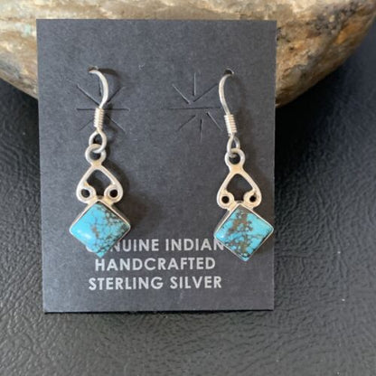 Navajo Blue Turquoise Dangle Earrings | Sterling Silver | 0.5" | Authentic Native American Handmade | 12748