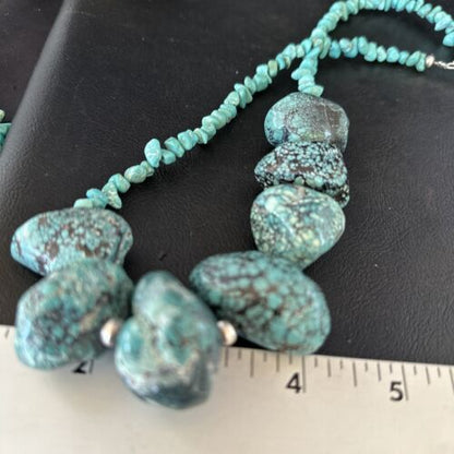 Navajo Chunky Blue Turquoise Nugget Necklace | Sterling Silver | Authentic Native American Handmade | 20" | 14417