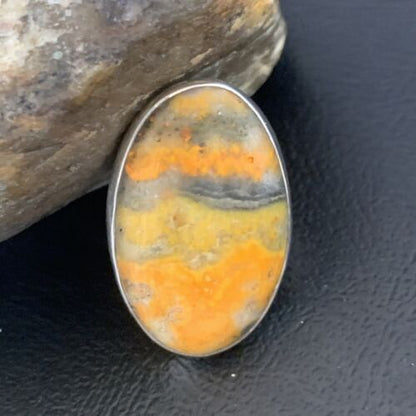 Navajo Bumble Bee Jasper Ring | Sterling Silver | Sz 8 Adjustable | Authentic Native American Handmade | 11542