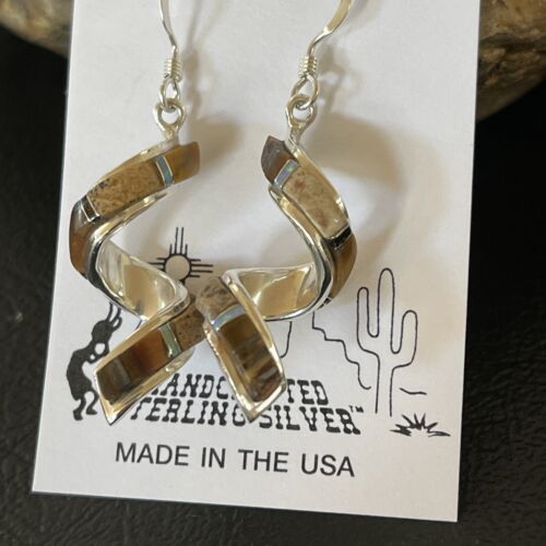 Navajo Swirl Coffee Tiger's Eye Opal Inlay Earrings | Sterling Silver | 1.25" | 1553