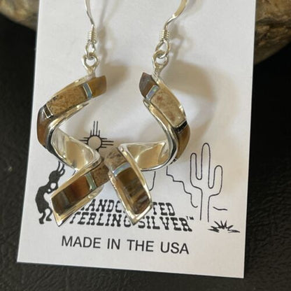 Navajo Swirl Coffee Tiger's Eye Opal Inlay Earrings | Sterling Silver | 1.25" | 1553