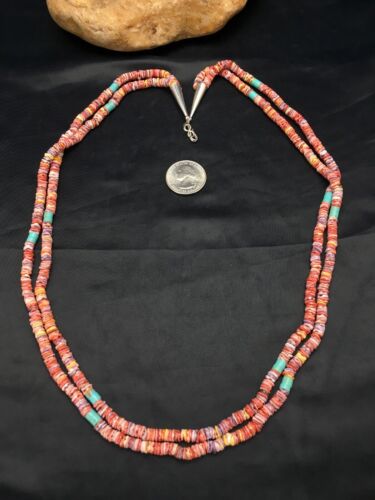 Southwestern Shell Turquoise Necklace | 2-Strand Sterling Silver | 27" | 2916