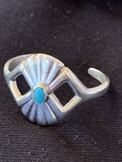 Native American Kids Navajo Blue Turquoise Bracelet | Sterling Silver | 01158