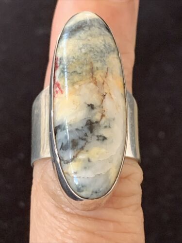 Southwestern Navajo Cinnabrite Ring | White Black | Sterling Silver | Sz 6.5 | 1550