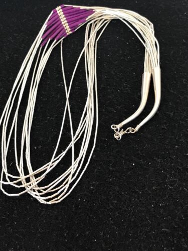 Native American Sugilite Heishi Tubes Necklace | 10 Strand Liquid Sterling Silver | 8561