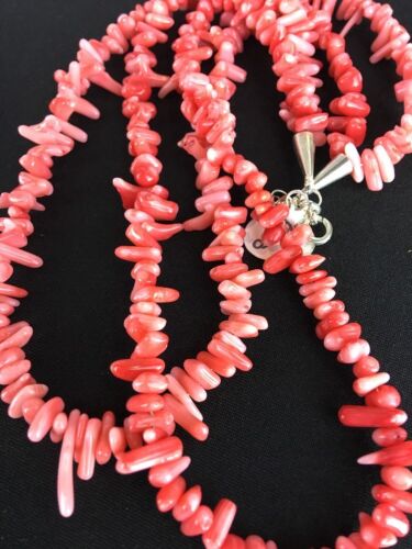 Navajo Native American Coral 2-Strand Bamboo Necklace | Sterling Silver | Southwestern 3253 - Masha USA