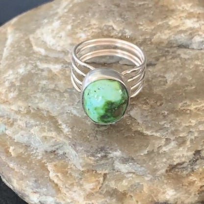 Adjustable Navajo Green Sonoran Turquoise Ring | Sterling Silver | Sz 6 | 02078