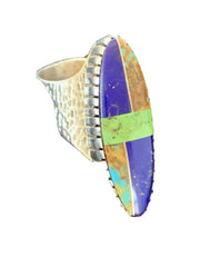 Navajo Multi-Color Lapis & Turquoise Inlay Ring | Sterling Silver | Sz 7 | Authentic Native American Handmade | 1578