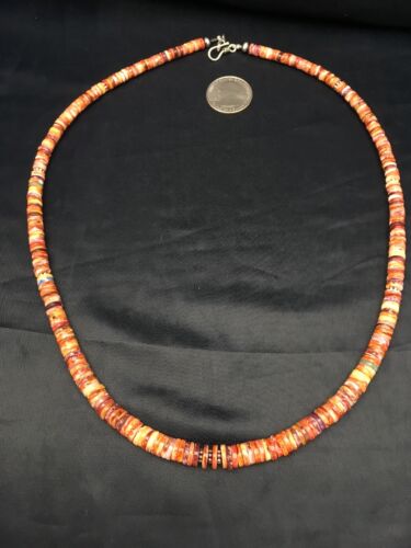 Navajo Orange Heishi Spiny Oyster Necklace Set | Sterling Silver | 22" | Authentic Native American Handmade | 2773