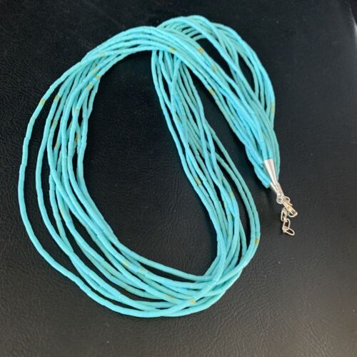 Navajo Blue Turquoise Heishi 10-Strand Liquid Sterling Necklace | 24" | Authentic Native American Handmade | 13424