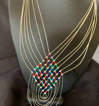 Multi-Color Liquid Silver Heishi Necklace | 7 Strand Sterling Silver Tubes | 18" | 12624