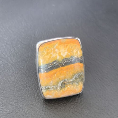 Navajo Bumble Bee Jasper Ring | Sterling Silver | Sz 8 Adjustable | Authentic Native American Handmade | 11540 - Masha USA