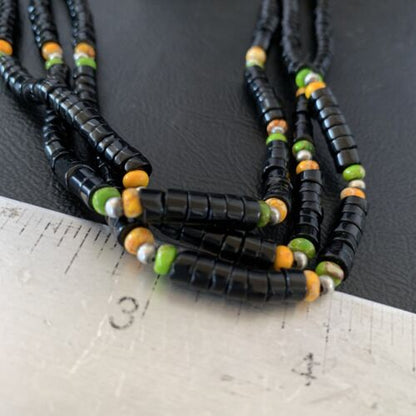 Navajo Sterling Silver Black Onyx Spiny Turquoise Bead Necklace Heishi 22" | Handmade 10893 - Masha USA