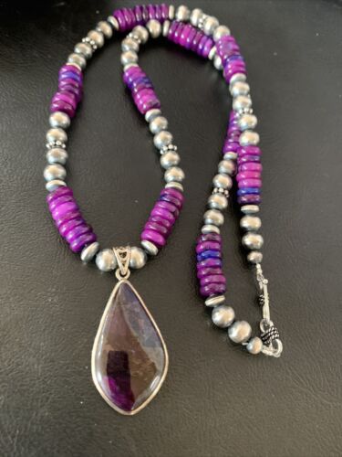 Navajo Purple Sugilite Pendant Necklace | Sterling Silver Pearls | Authentic Native American Handmade | 10330
