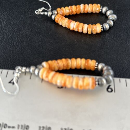 Navajo Orange Spiny Oyster Bead Earrings | Sterling Silver | Authentic Native American Handmade | 14294